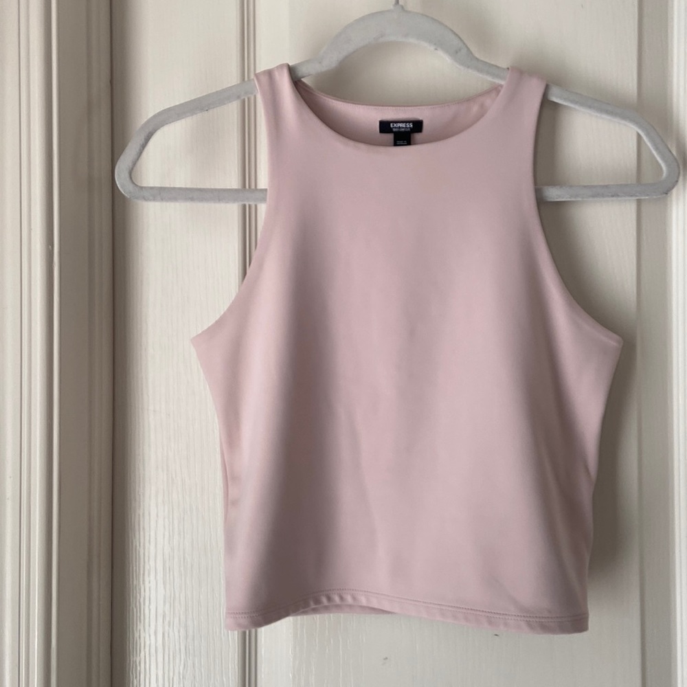Express, small, sleeveless, rose pink to cream color, body contour, cropped top